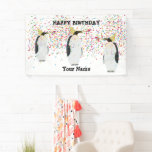 Penguin Partying - Animals at Birthday Party Banner<br><div class="desc">A cute illustration of a penguin partying and having fun! Penguin wearing a party hat and blowing party horn with confetti raining down on it. Let the celebrations begin! Perfect for anyone who loves funny animal illustrations. Ideal birthday party banner sign. Customise the occasion and name and make it your...</div>