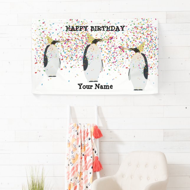 Penguin Partying - Animals at Birthday Party Banner (Insitu)