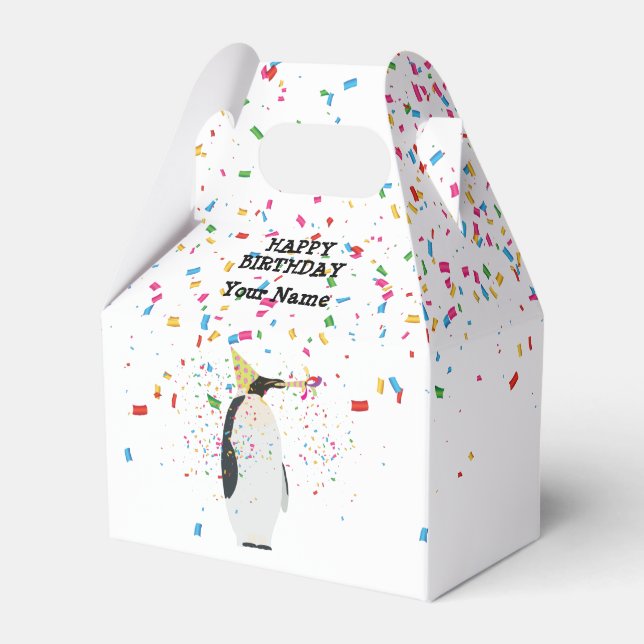 Penguin Partying - Animals at Birthday Party Favour Box (Front Side)