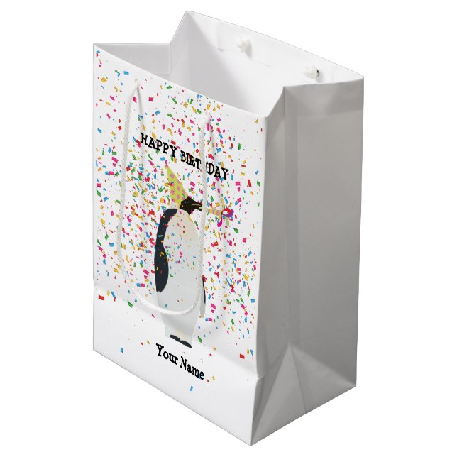 Penguin Partying - Animals at Birthday Party Medium Gift Bag (Front Angled)