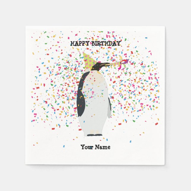 Penguin Partying - Animals at Birthday Party Napkin (Front)