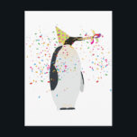 Penguin Partying - Animals Having a Party Postcard<br><div class="desc">A cute illustration of a penguin partying and having fun! Penguin wearing a party hat and blowing party horn with confetti raining down on it. Let the celebrations begin! Perfect for anyone who loves funny animal illustrations. Ideal for a birthday gift, nursery decor, kids room art, home decor, Christmas present...</div>