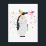 Penguin Partying - Animals Having a Party Postcard<br><div class="desc">A cute illustration of a penguin partying and having fun! Penguin wearing a party hat and blowing party horn with confetti raining down on it. Let the celebrations begin! Perfect for anyone who loves funny animal illustrations. Ideal for a birthday gift, nursery decor, kids room art, home decor, Christmas present...</div>