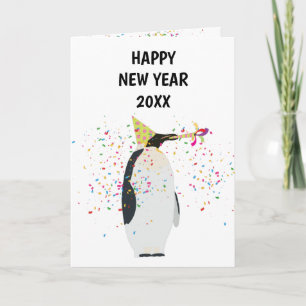 Penguin Partying - Animals Holiday New Years Card