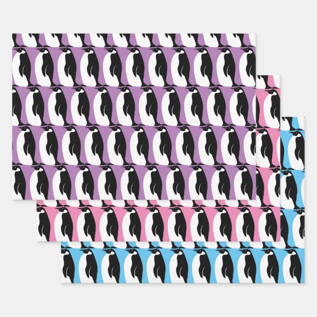 Penguin Pattern Black White Gift Wrapping Paper Sheet (Set)