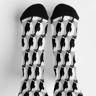 Penguin Pattern Cute Minimalist Grey Black White Socks