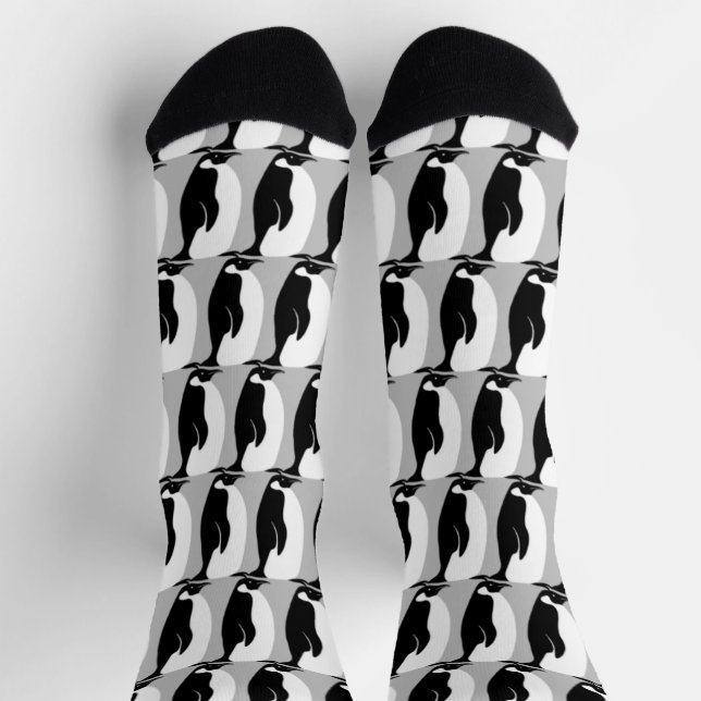 Penguin Pattern Cute Minimalist Grey Black White Socks (Top)