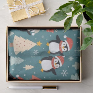 Penguin Pattern Green Christmas Tissue Paper