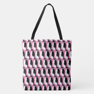Penguin Pattern Pink Black White Tote Bag