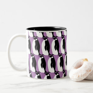 Penguin Pattern Purple Black White Two-Tone Coffee Mug