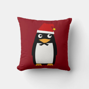 Penguin Penguins Merry Christmas Red Santa hat Tux Cushion