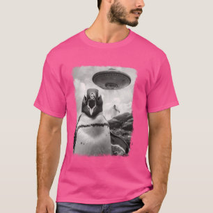 Penguin Penguins UFO Alien Extraterrestrial Selfie T-Shirt