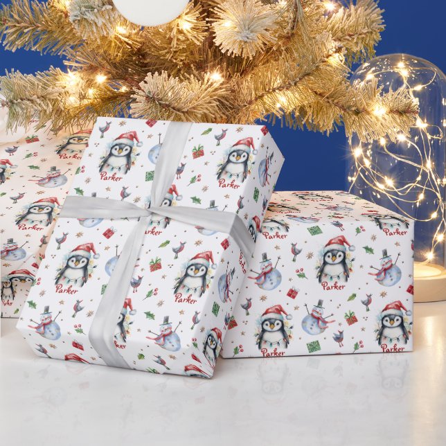 Penguin Personalised Christmas Gift Wrap (Holidays)