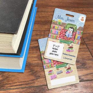 Penguin personalised school librarian ID badge