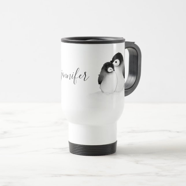 Penguin Personalised Travel Mug (Front Right)
