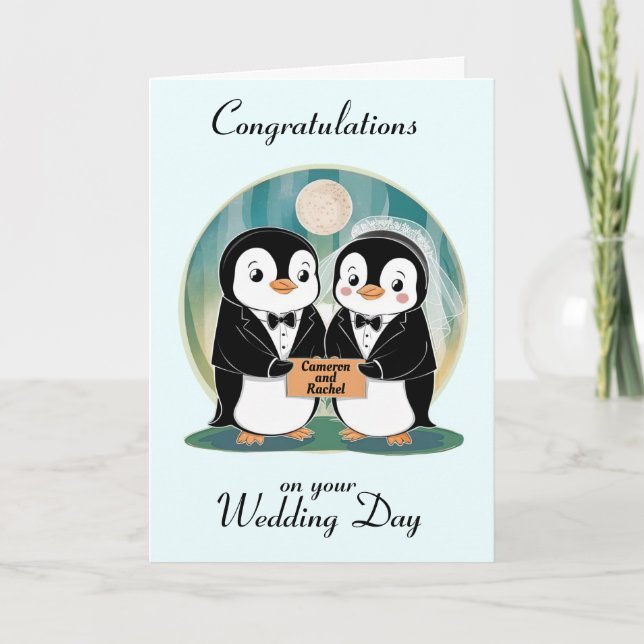 Penguin Personalised Wedding Card (Front)