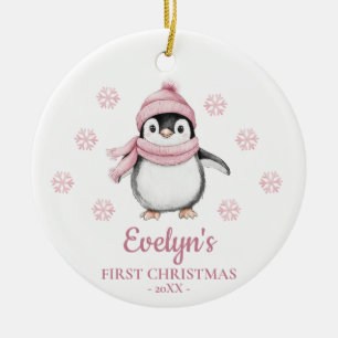 Penguin Personalized Girl's First Christmas Ceramic Tree Decoration