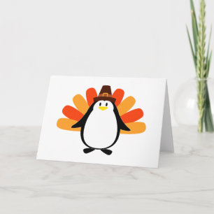 Penguin Pilgrim Turkey mash-up Holiday Card