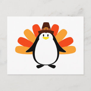 Penguin Pilgrim Turkey mash-up Postcard