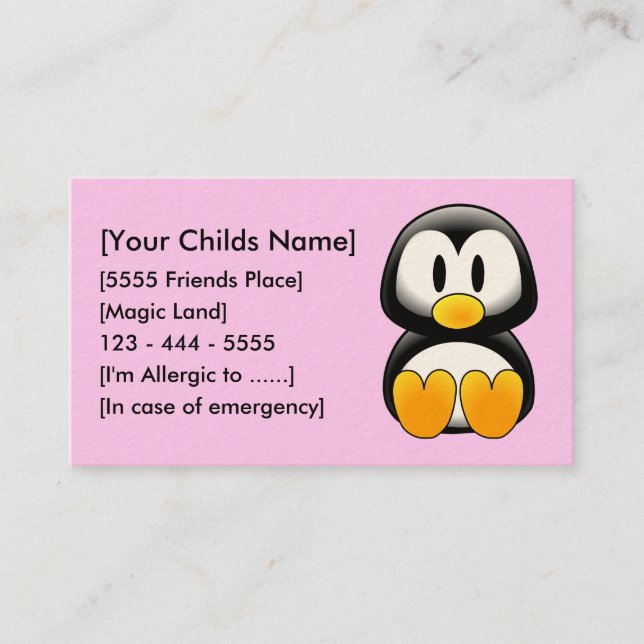 Penguin Pink - Customised Calling Card (Front)