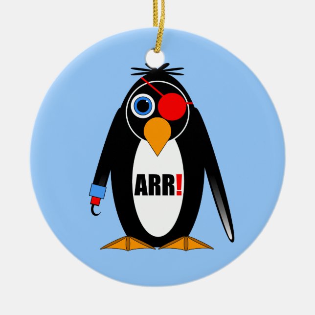 penguin pirate ceramic tree decoration (Front)