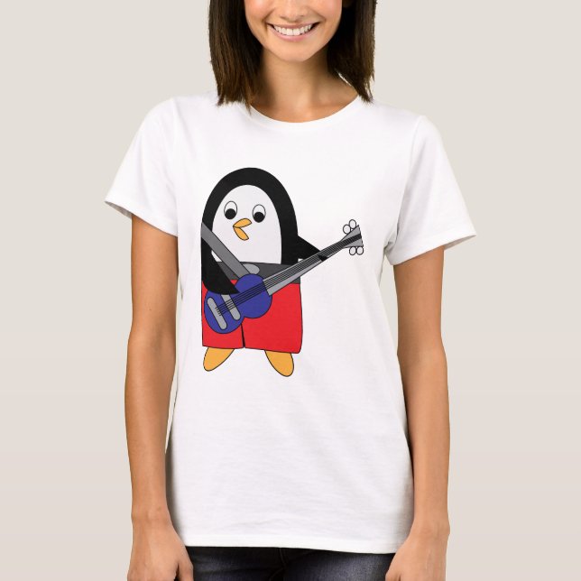 Penguin Playing Bass Guitar Cute T-Shirt (Front)