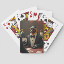Penguin playing poker playing cards