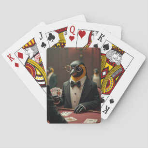 Penguin playing poker playing cards