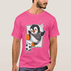 Penguin Playing Soccer Kicking Football Cute Carto T-Shirt