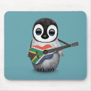 Penguin Playing South African Flag Guitar Blue Mouse Mat