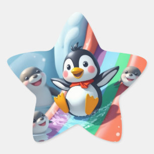 Penguin plays on a slide star sticker