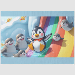 Penguin plays on a slide tissue paper