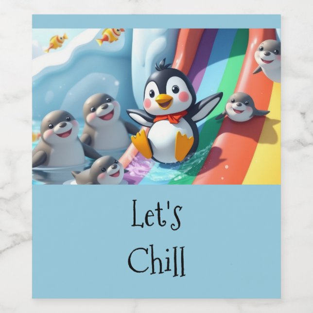 Penguin plays on a slide wine label (Single Label)