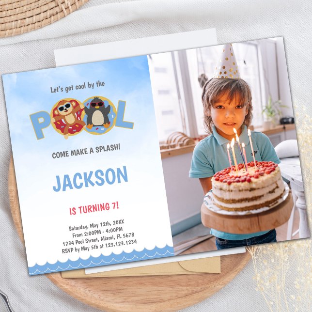 Penguin Pool Birthday Invitations with photo (Penguin Pool Birthday Invitations with photo)