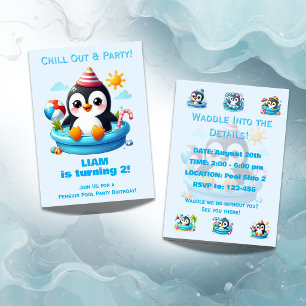 Penguin Pool Party Birthday Invitation Boys