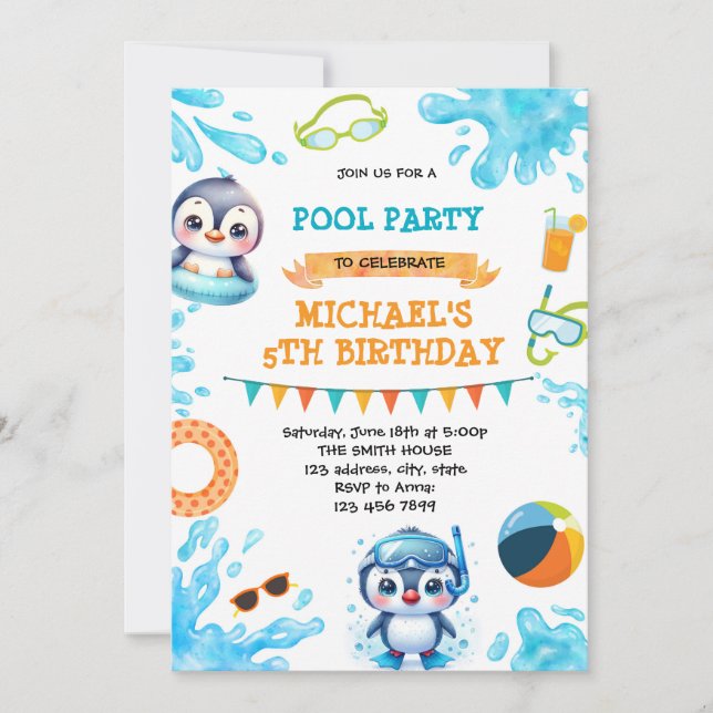 Penguin pool party invitation (Front)