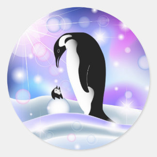 Penguin postcard and notecard for wishes classic round sticker