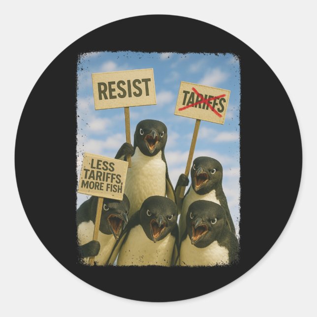 Penguin Protest Against Tarrifs March Activism Fun Classic Round Sticker (Front)