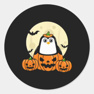 Penguin Pumpkin Moon Bats Costume Cute Easy Hallow Classic Round Sticker