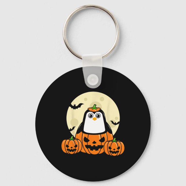 Penguin Pumpkin Moon Bats Costume Cute Easy Hallow Key Ring (Front)