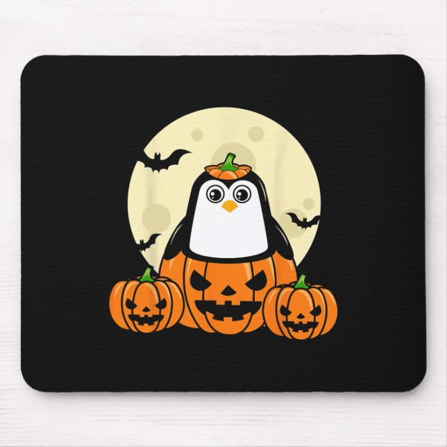 Penguin Pumpkin Moon Bats Costume Cute Easy Hallow Mouse Mat (Front)