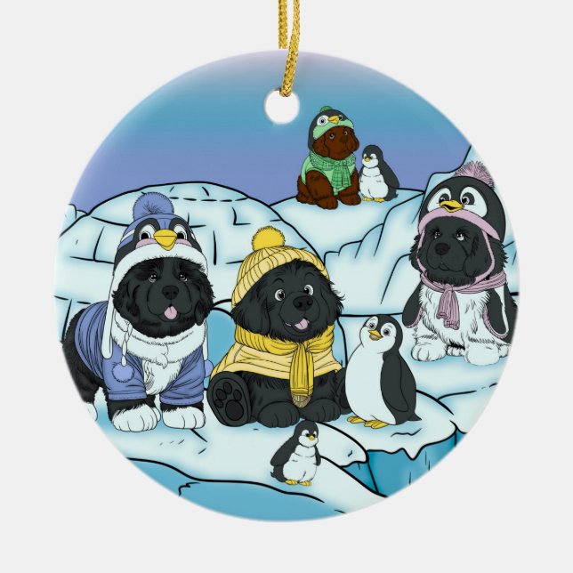 Penguin Puppy March Ceramic Tree Decoration (Front)