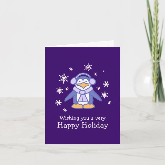Penguin purple Christmas card (Front)