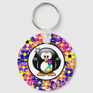 Penguin Rainbow Awareness Ribbon Key Ring