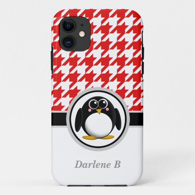 Penguin Red & White Houndstooth iPhone 5 Case (Back)