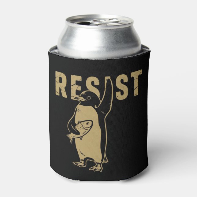 Penguin Resist Penguins Protest Against Tariffs Can Cooler (Can Front)