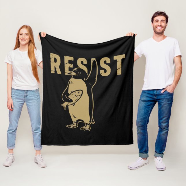 Penguin Resist Penguins Protest Against Tariffs Fleece Blanket (In Situ)