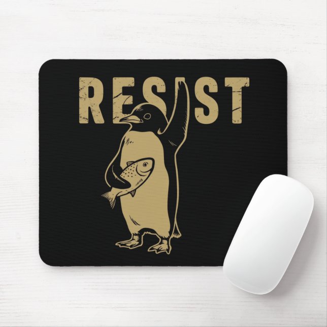 Penguin Resist Penguins Protest Against Tariffs Mouse Mat (With Mouse)