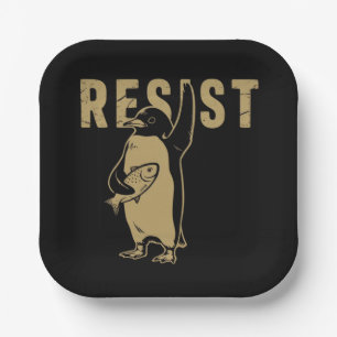 Penguin Resist Penguins Protest Against Tariffs Paper Plate