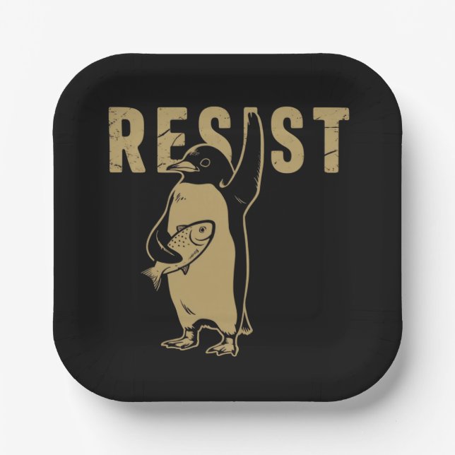 Penguin Resist Penguins Protest Against Tariffs Paper Plate (Front)